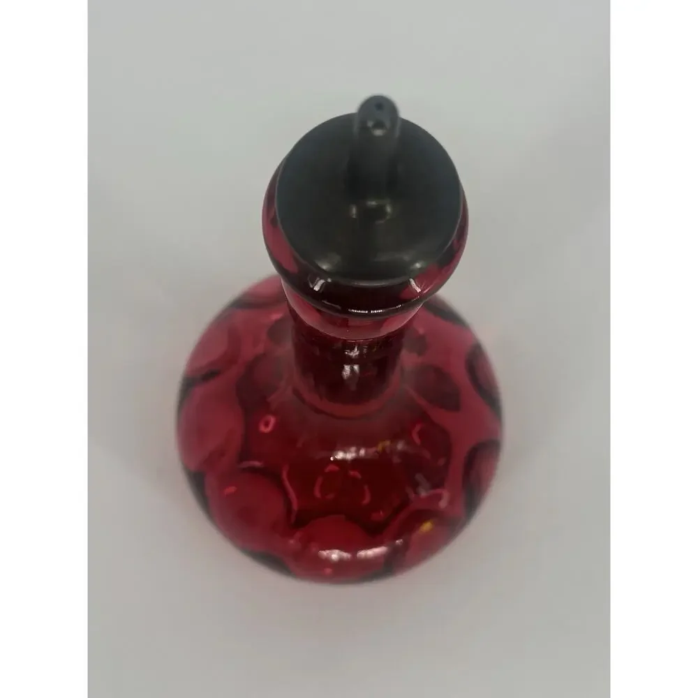 Vintage Fenton Cranberry Coin Dot Barber Bottle Art Glass w/ Original Stopper